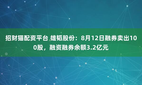 招财猫配资平台 雄韬股份：8月12日融券卖出100股，融资融券余额3.2亿元